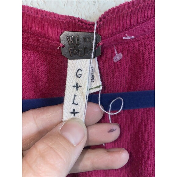 Free People Thermal Henley waffle Aztec Shirt L Pink Western boho hippie - Picture 9 of 10